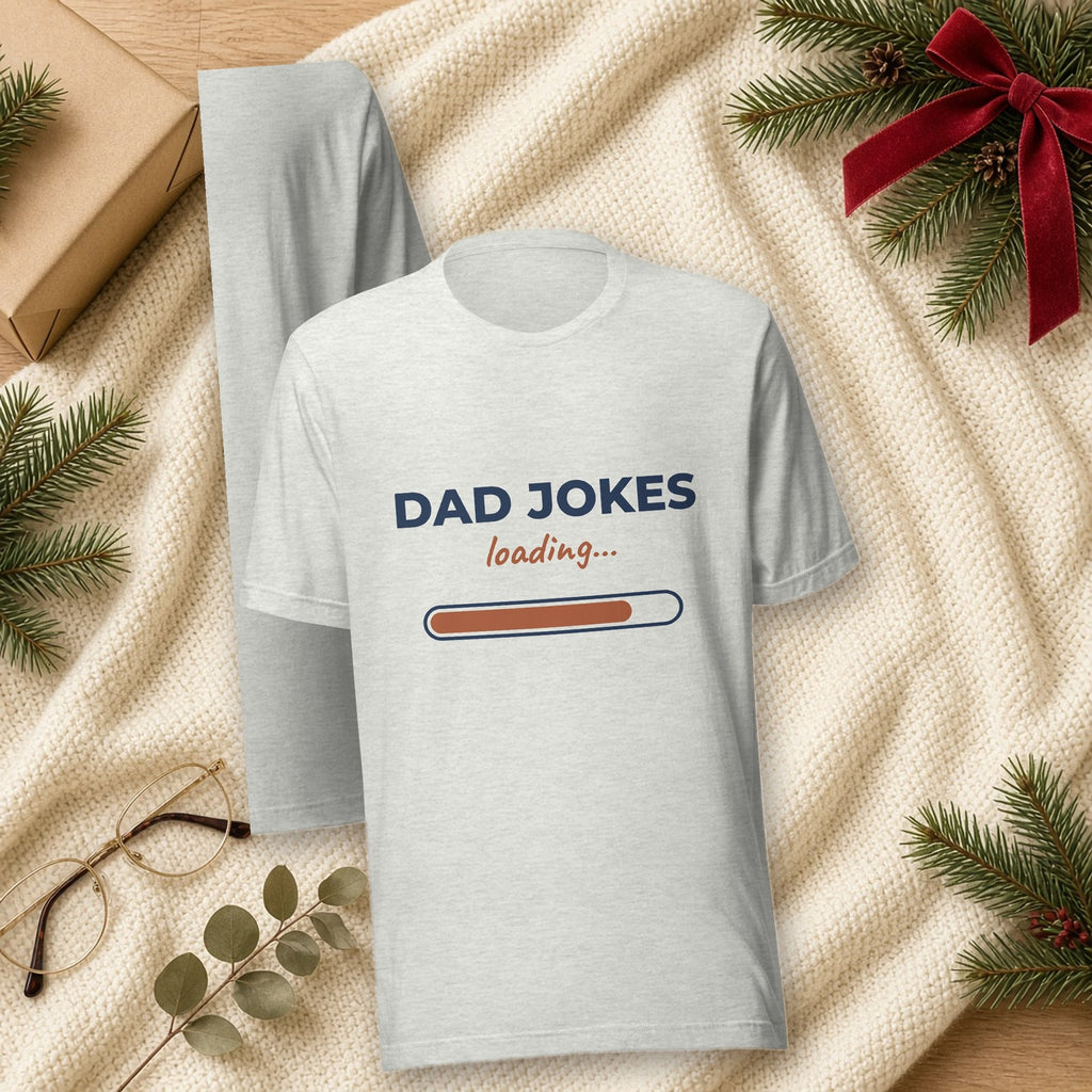 Dad Jokes Loading T-Shirt, shown in a cozy setting