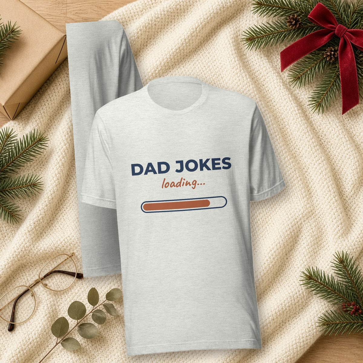 Dad Jokes Loading T-Shirt, shown in a cozy setting