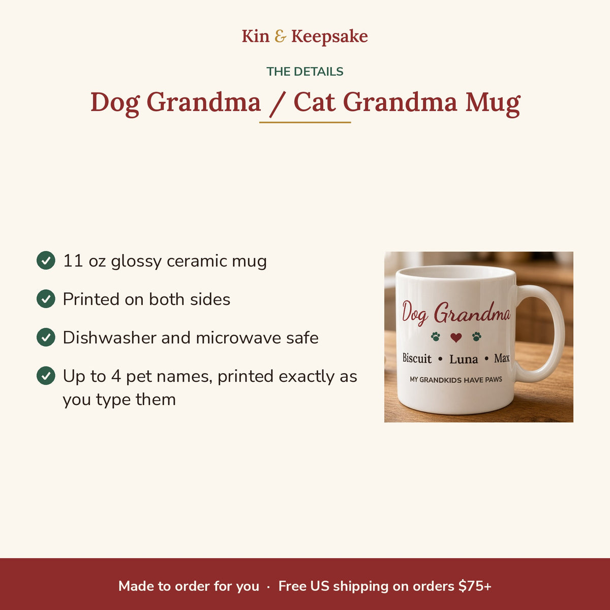 Dog Grandma / Cat Grandma Personalized Mug details
