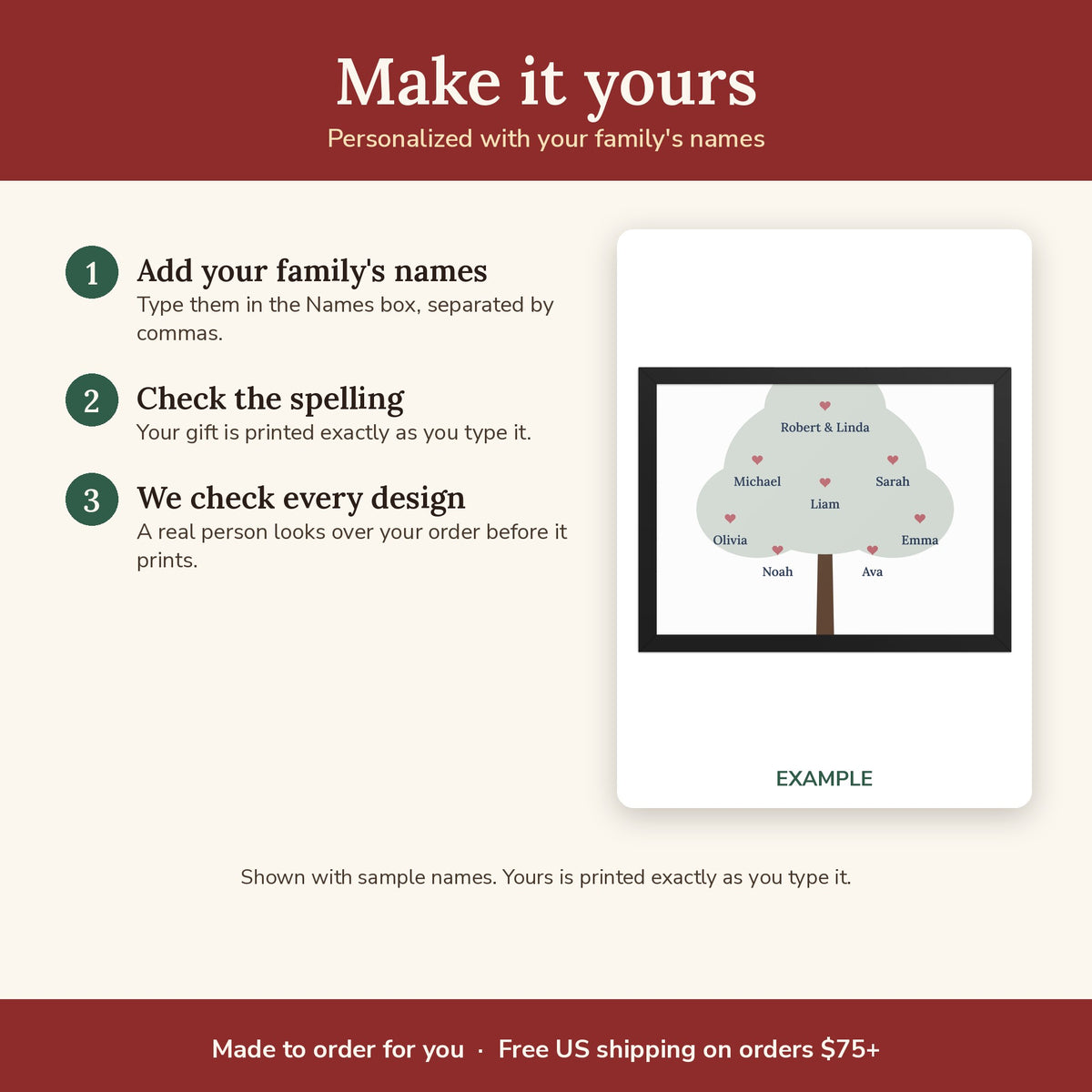 How to personalize the Family Tree Custom Names Framed Poster