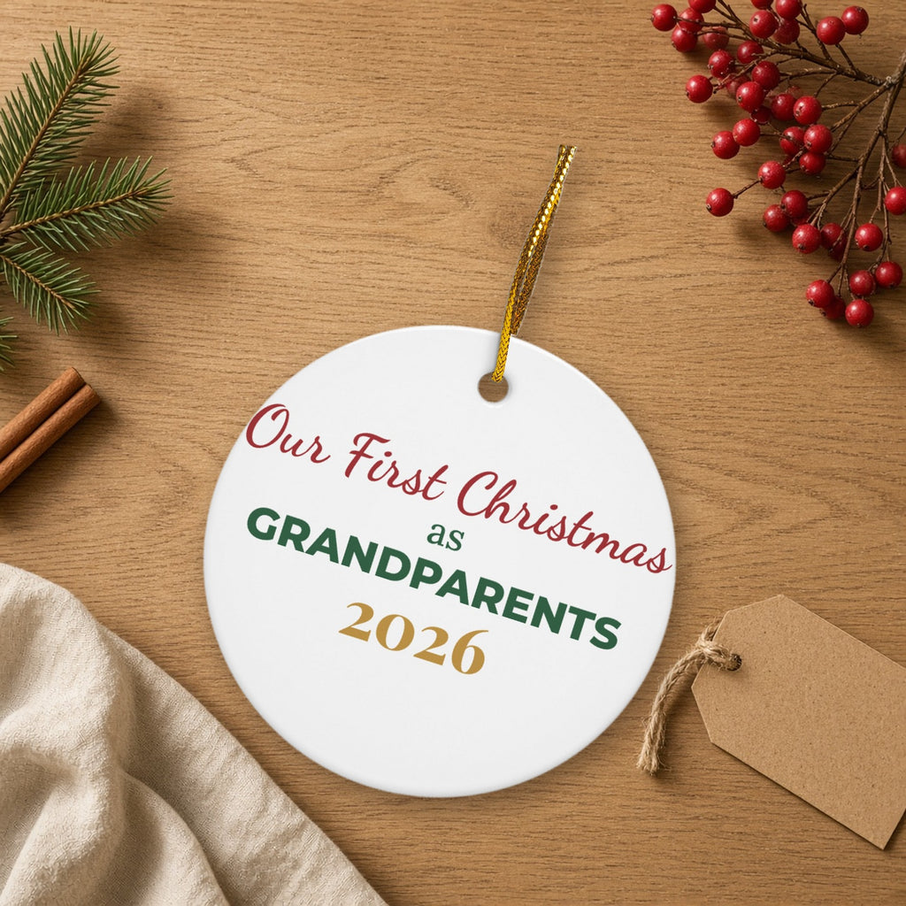 First Christmas as Grandparents Ornament, shown in a cozy setting