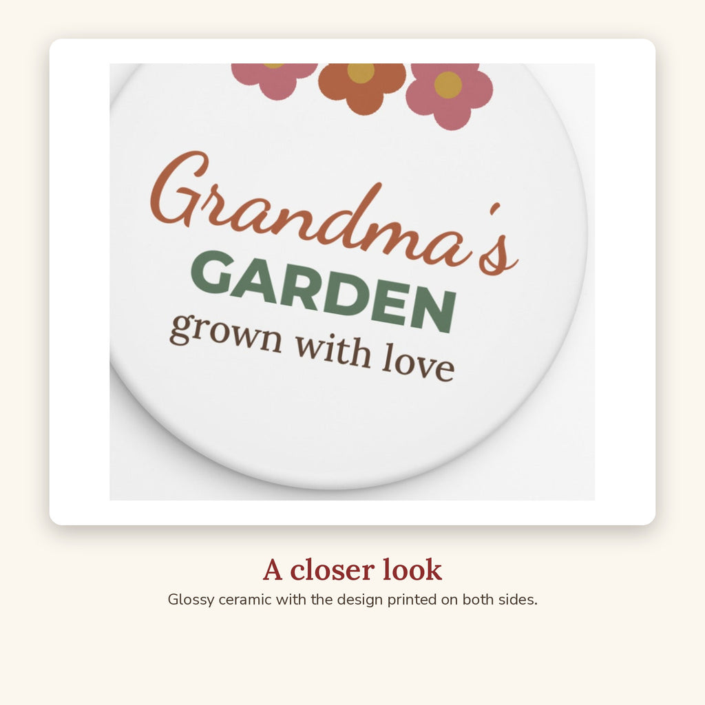 Close-up of the Grandma's Garden Ceramic Christmas Ornament design
