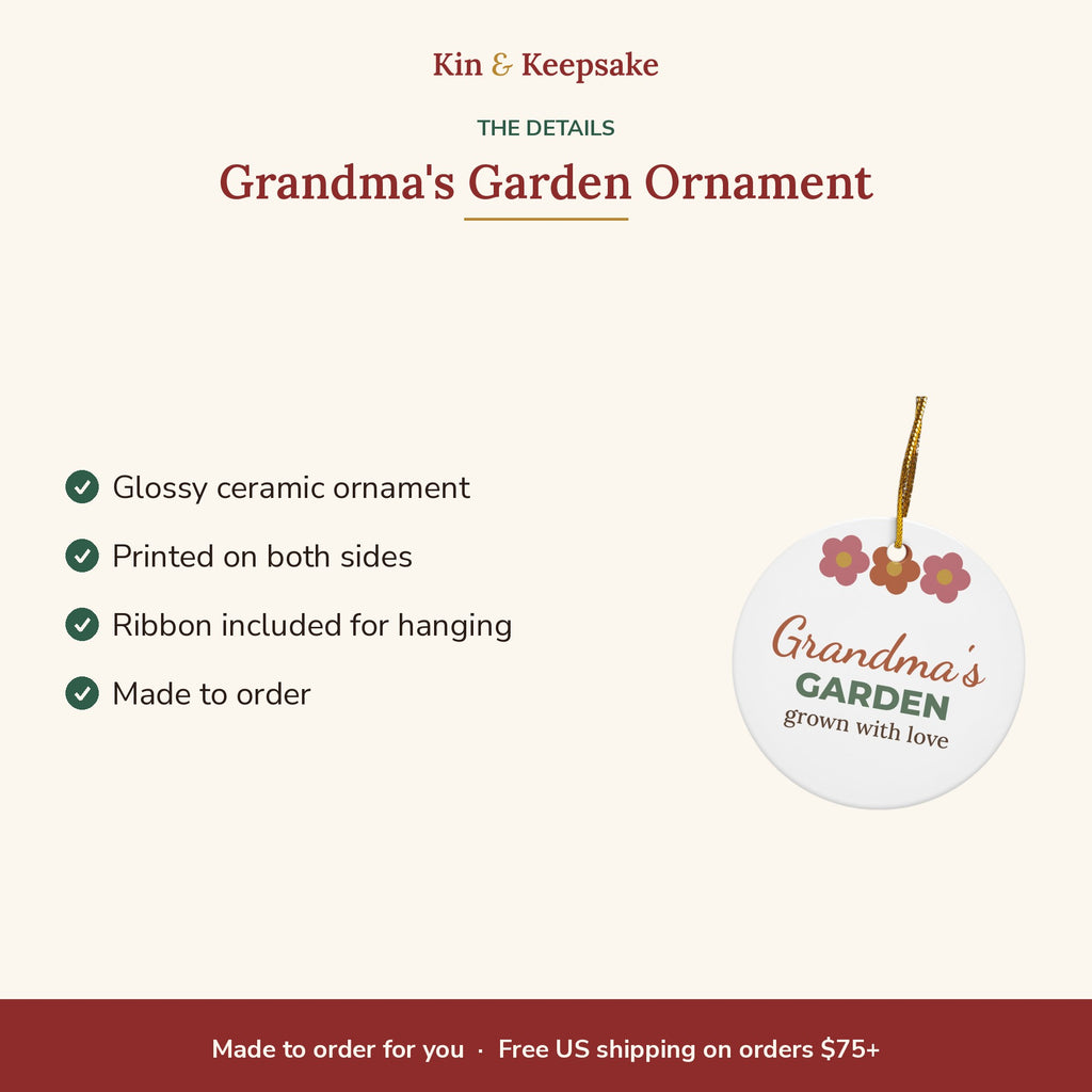 Grandma's Garden Ceramic Christmas Ornament details