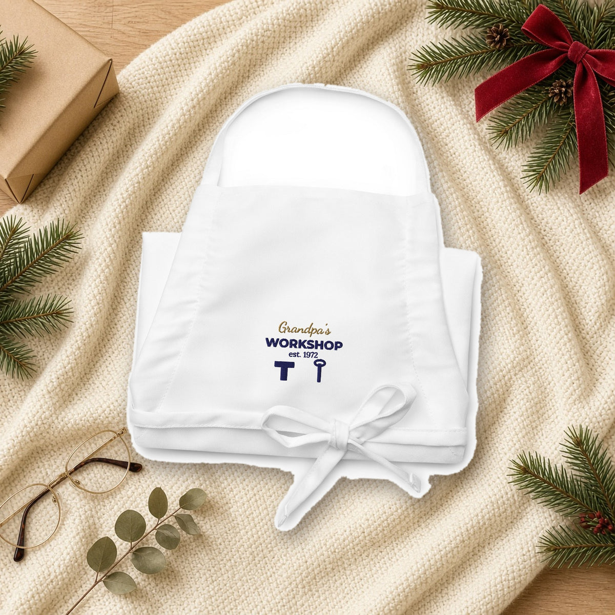Grandpa's Workshop Apron, shown in a cozy setting