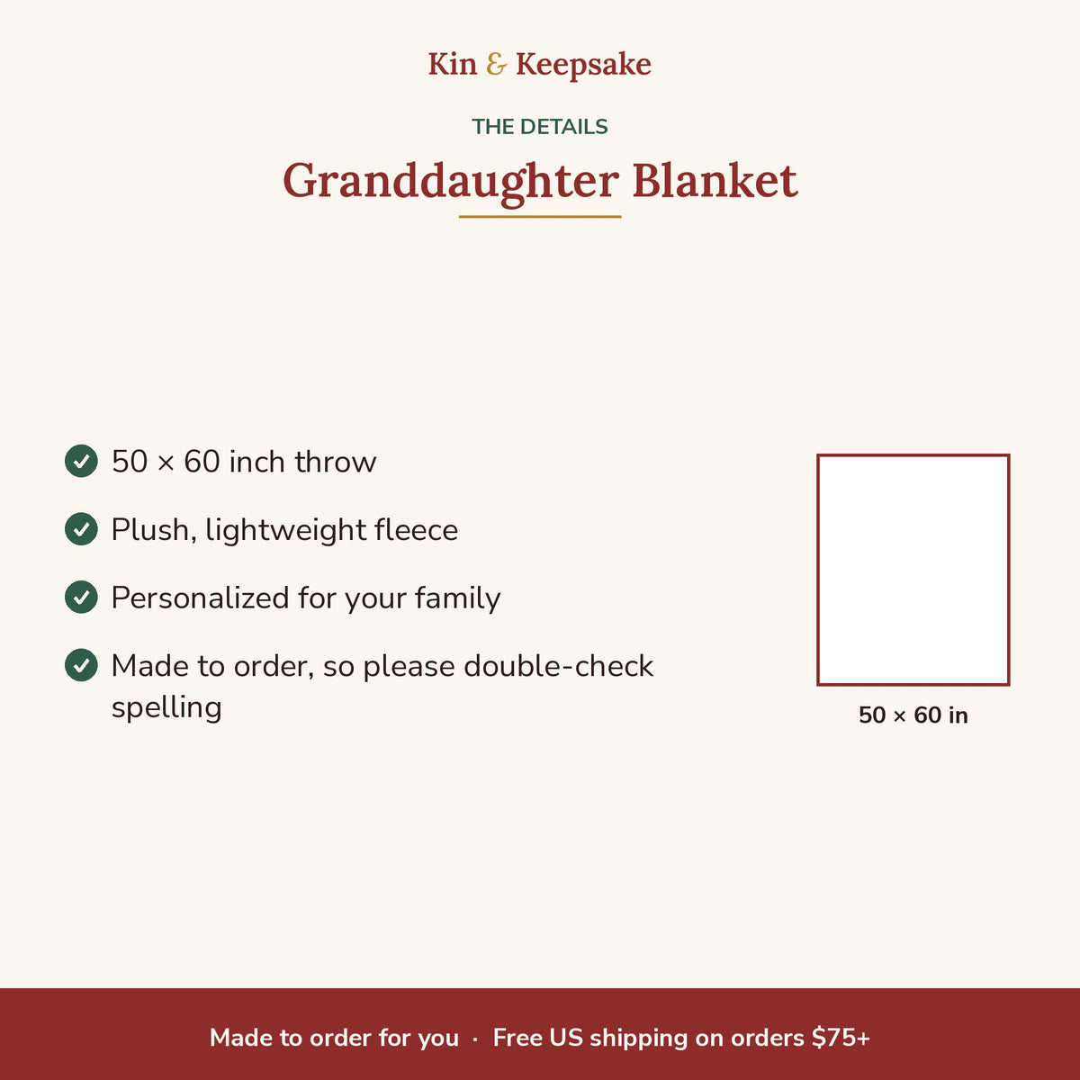 Love, Grandma & Grandpa Personalized Granddaughter Blanket details