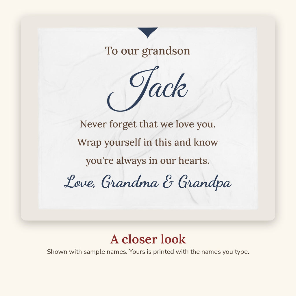 Close-up of the Love, Grandma & Grandpa Personalized Grandson Blanket design