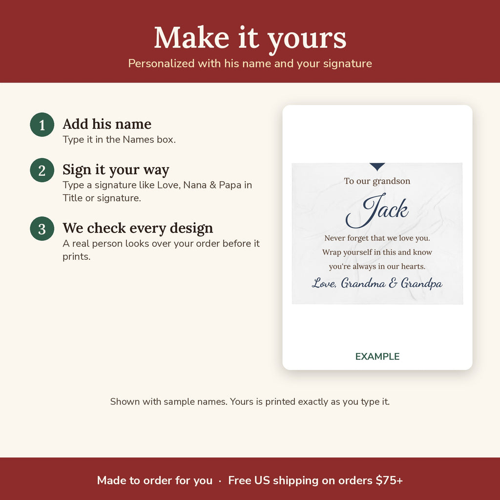 How to personalize the Love, Grandma & Grandpa Personalized Grandson Blanket