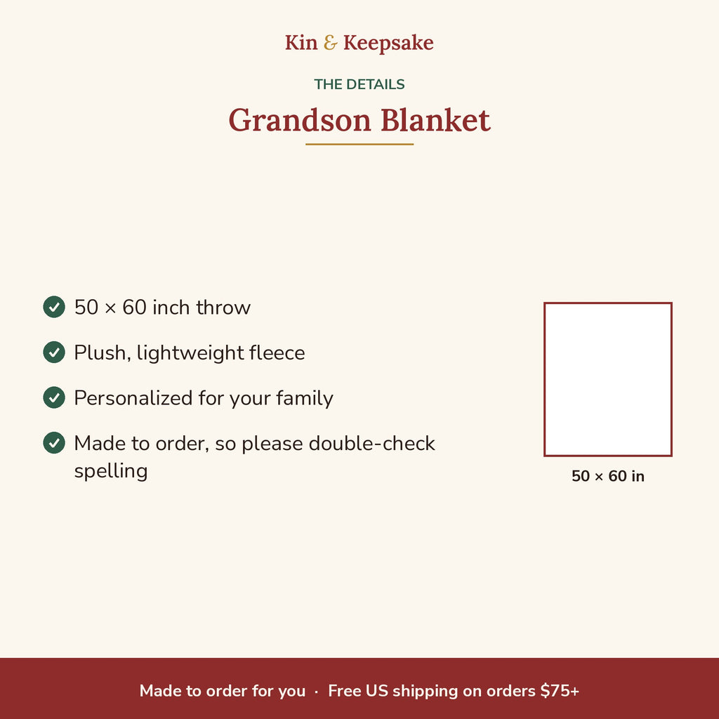 Love, Grandma & Grandpa Personalized Grandson Blanket details