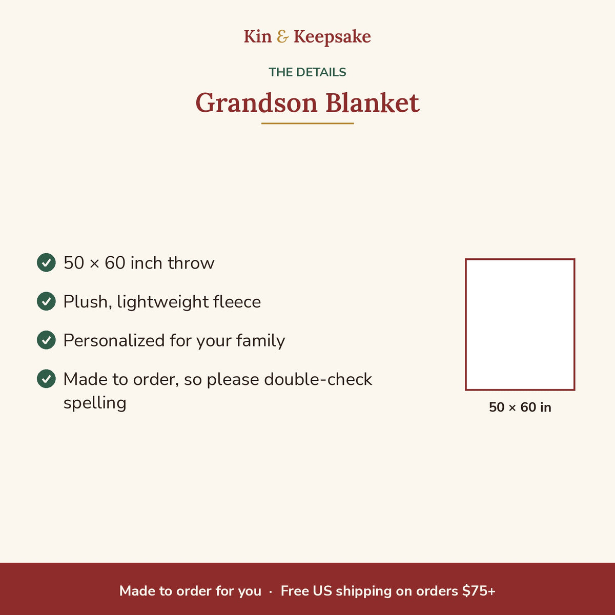 Love, Grandma & Grandpa Personalized Grandson Blanket details