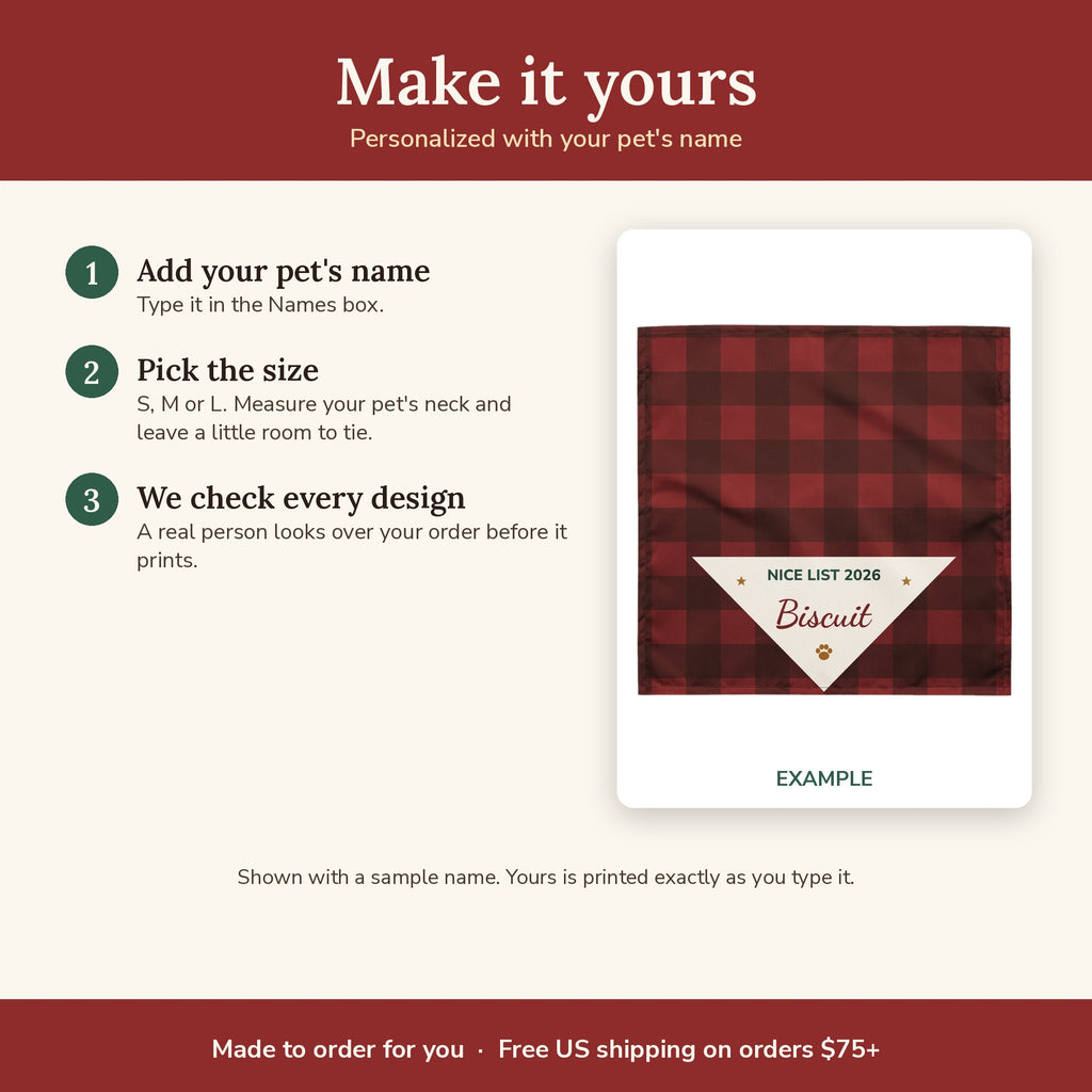 How to personalize the Nice List Personalized Holiday Pet Bandana
