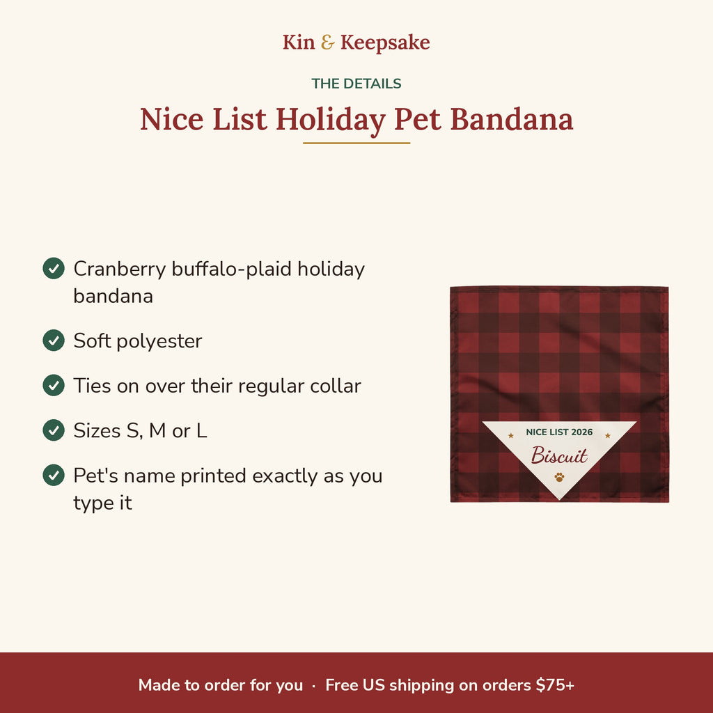 Nice List Personalized Holiday Pet Bandana details