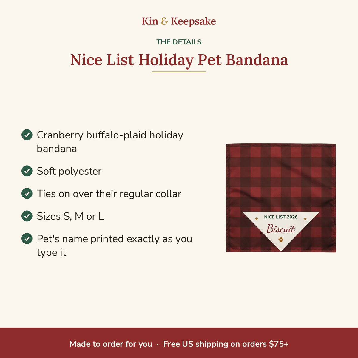 Nice List Personalized Holiday Pet Bandana details