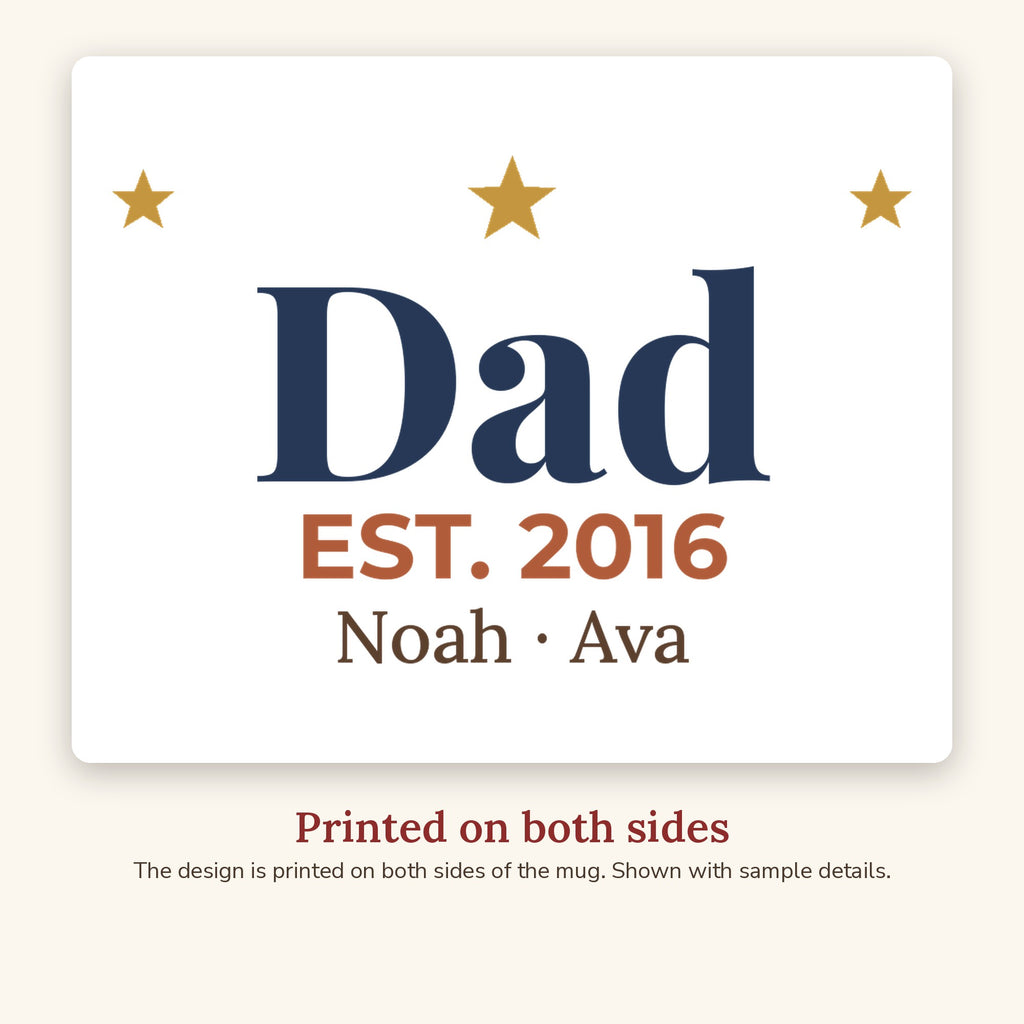 Close-up of the Personalized Dad Est. Year 11oz Mug design