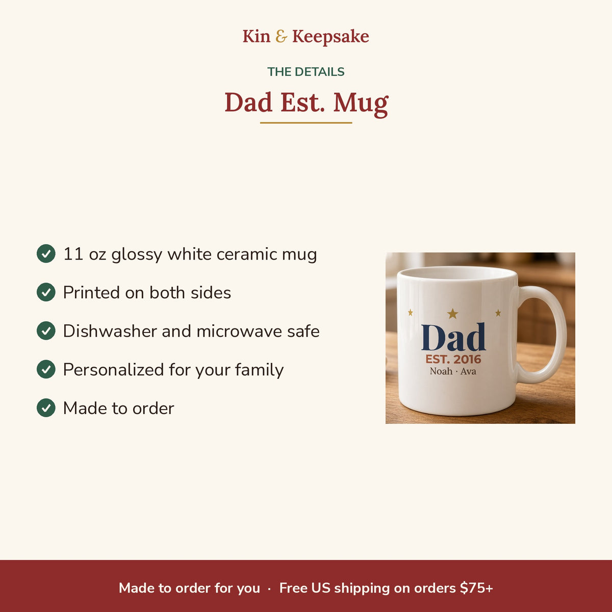 Personalized Dad Est. Year 11oz Mug details