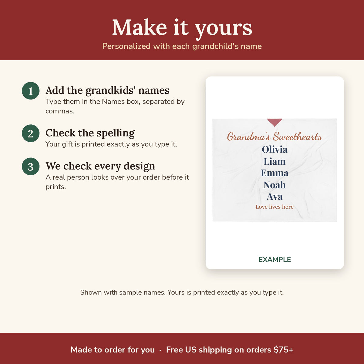 How to personalize the Personalized Grandkids' Names Fleece Blanket