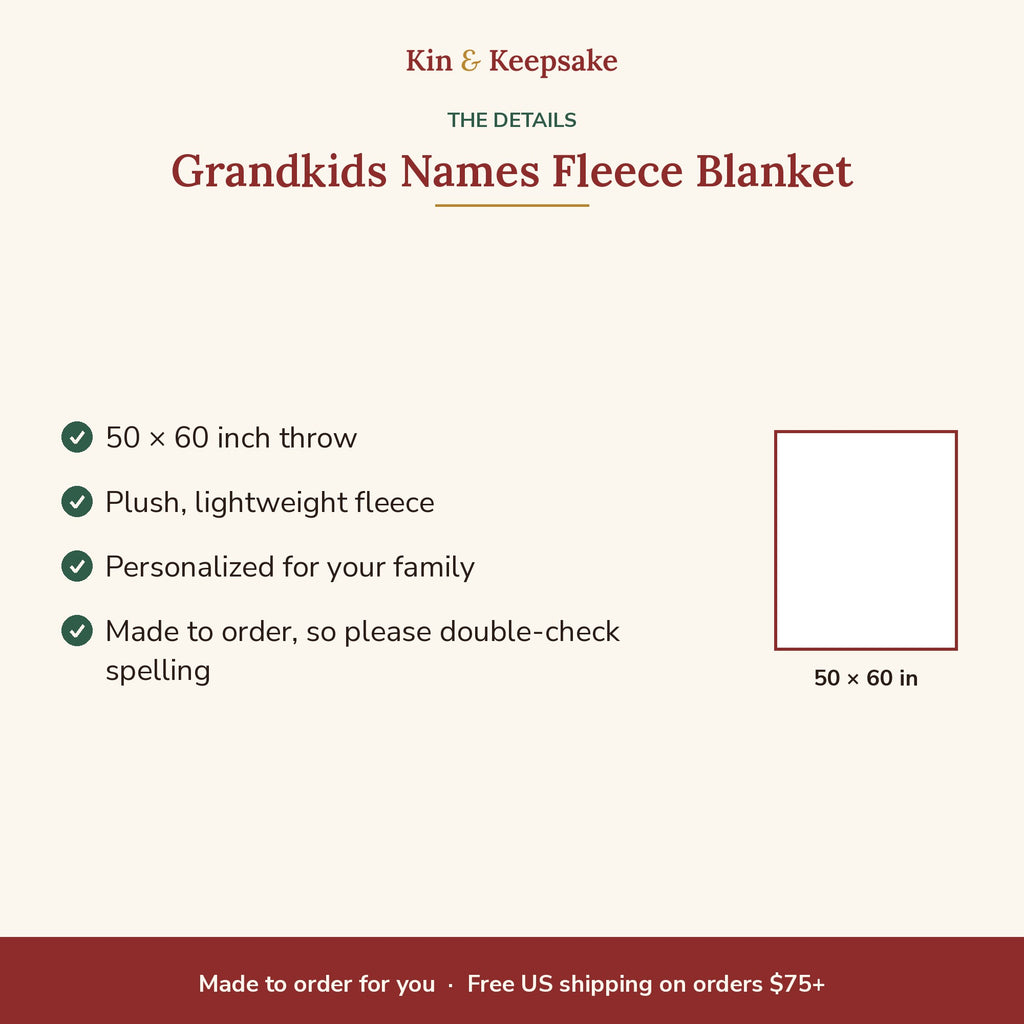Personalized Grandkids' Names Fleece Blanket details
