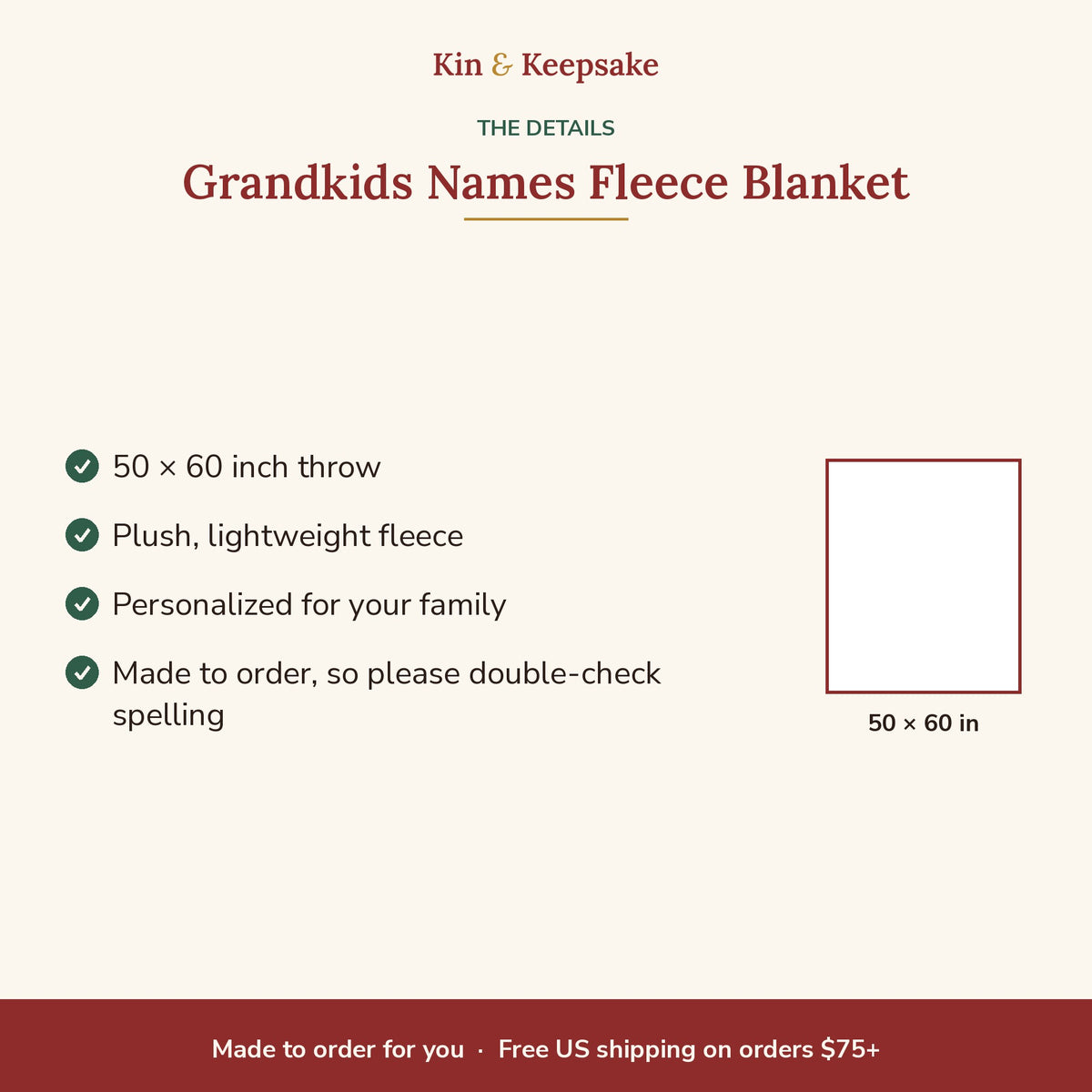 Personalized Grandkids' Names Fleece Blanket details