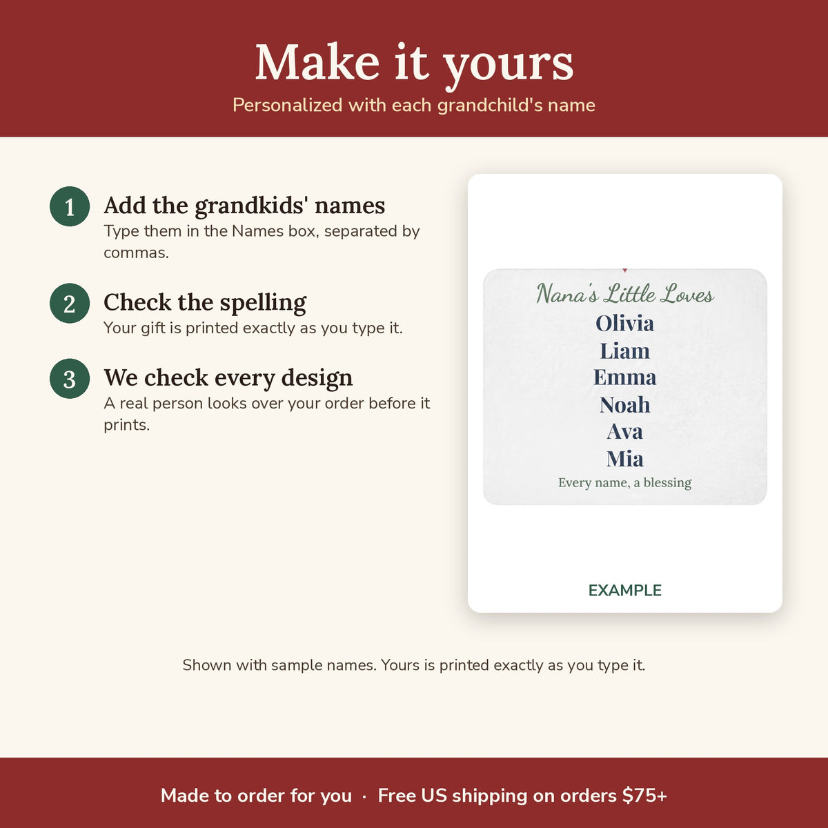 How to personalize the Personalized Grandkids' Names Sherpa Blanket