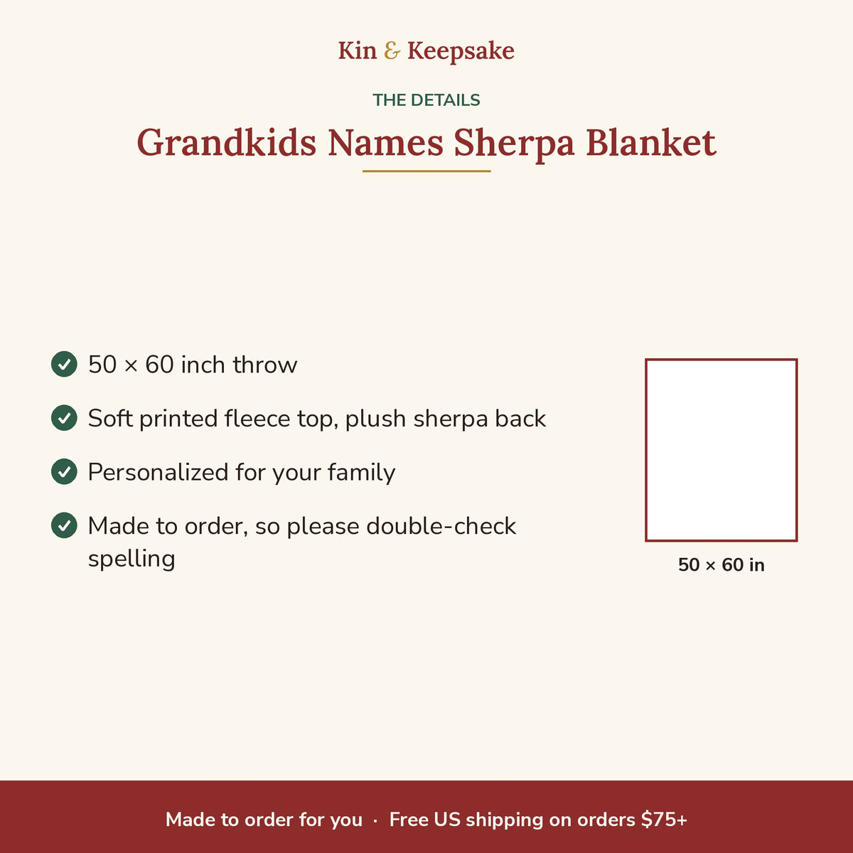 Personalized Grandkids' Names Sherpa Blanket details