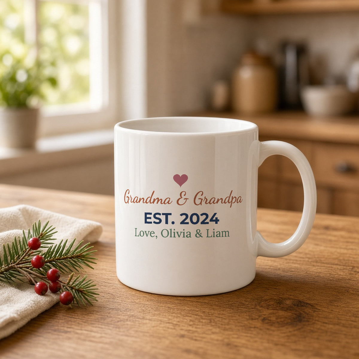 Preview of the design on the Personalized Grandparents Est. Year 11oz Mug