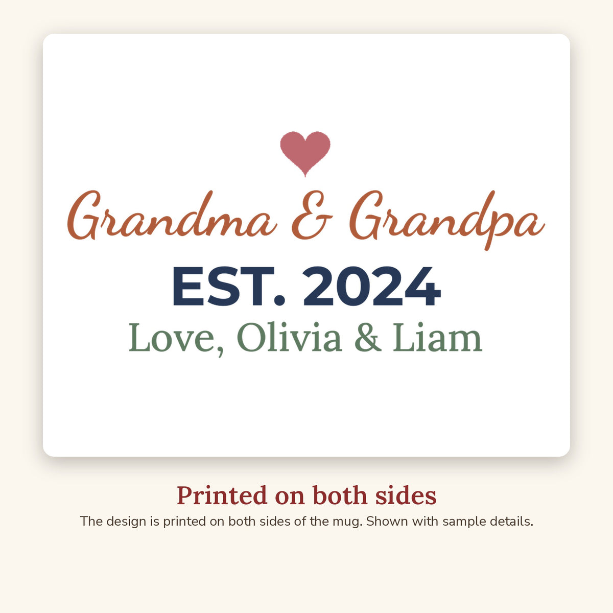 Close-up of the Personalized Grandparents Est. Year 11oz Mug design