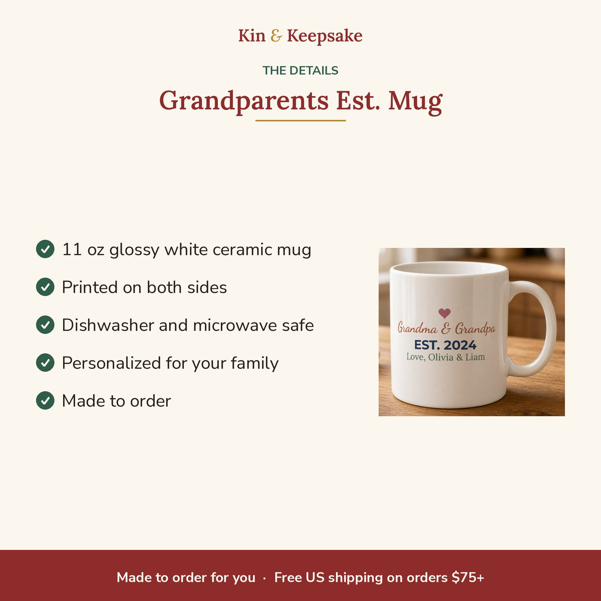 Personalized Grandparents Est. Year 11oz Mug details