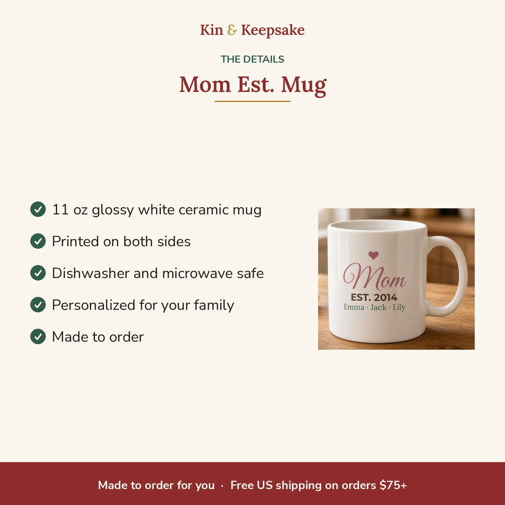 Personalized Mom Est. Year 11oz Mug details