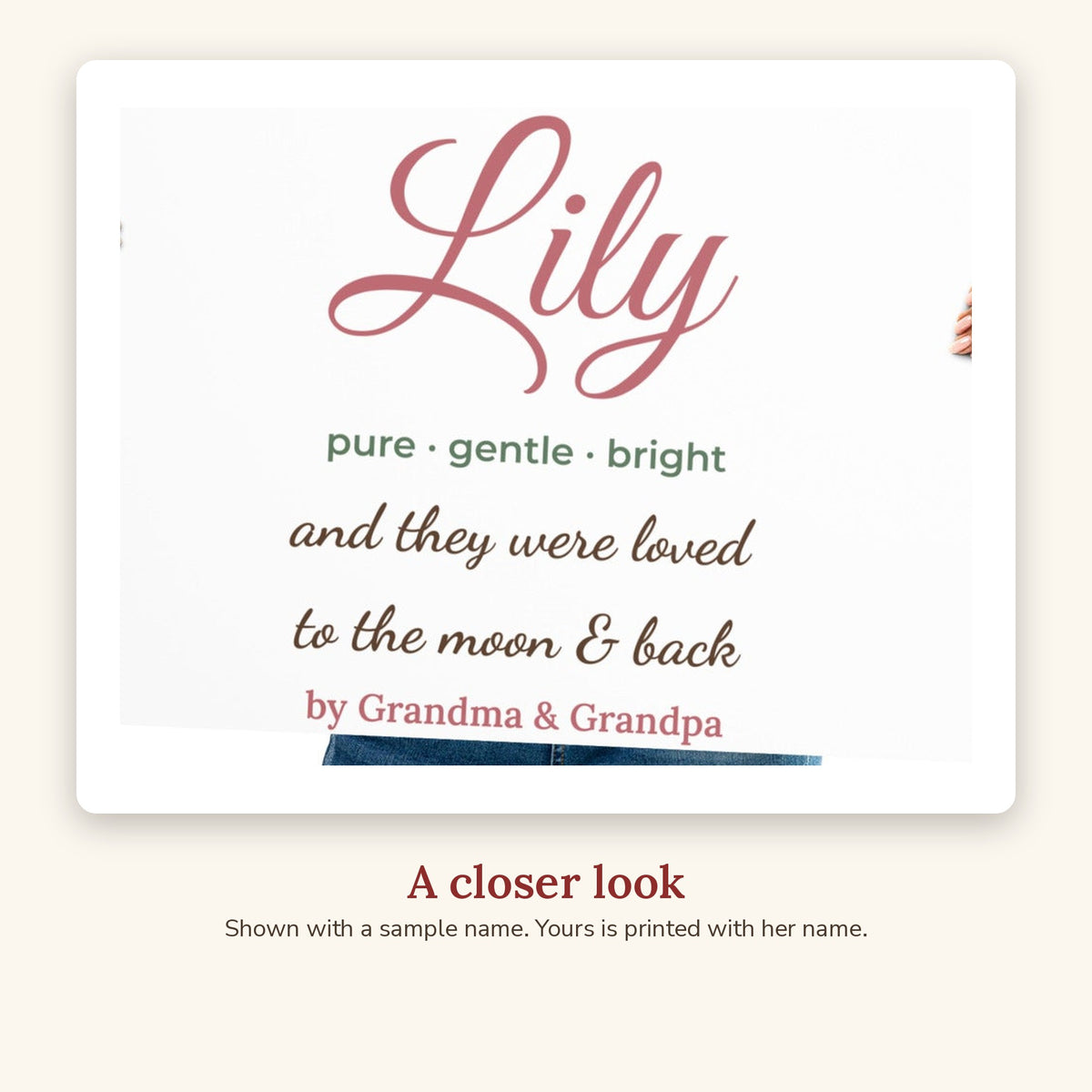 Close-up of the Personalized Storybook Name Poster for Granddaughter design