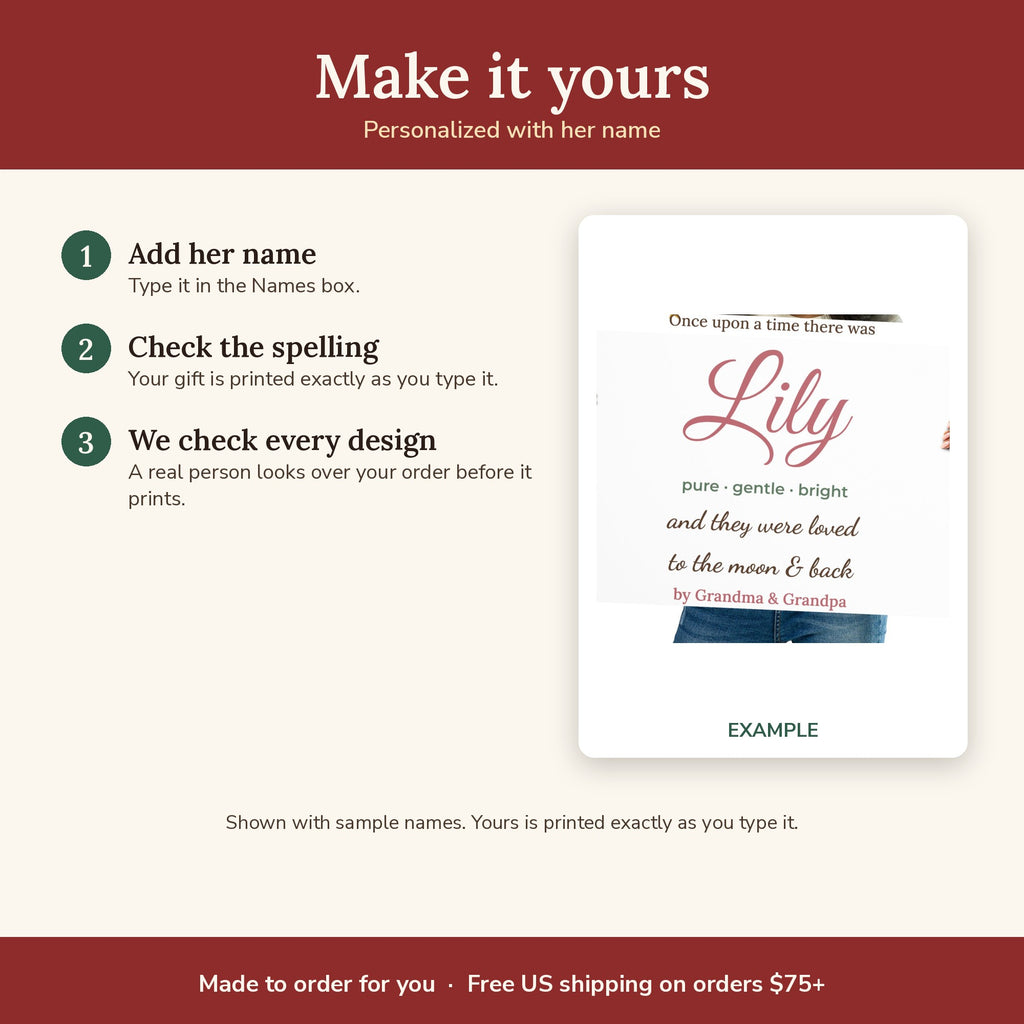 How to personalize the Personalized Storybook Name Poster for Granddaughter