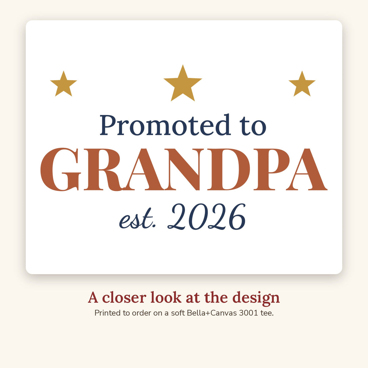 Close-up of the Promoted to Grandpa T-Shirt design